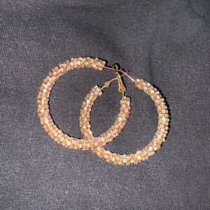 Gold and Silver Beaded Hoop Earrings